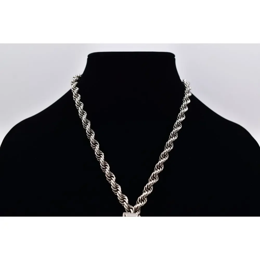 Vintage Chunky Statement Lariat Necklace Collar Charm Dangle Silver 1960s BinBE